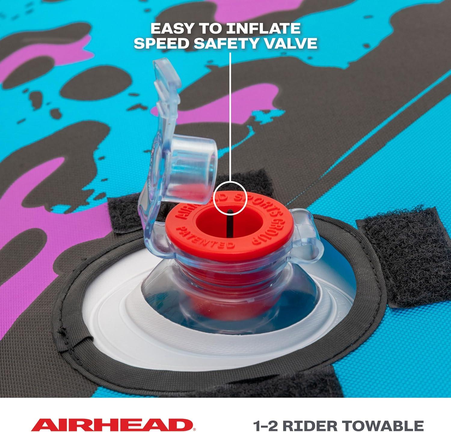image:imageAirhead Booyah 23 Rider Towable Tube for Boating and Water Sports KwikConnect Tow System Full Nylon Cover Bolster Fins Patented Speed Valve2Rider