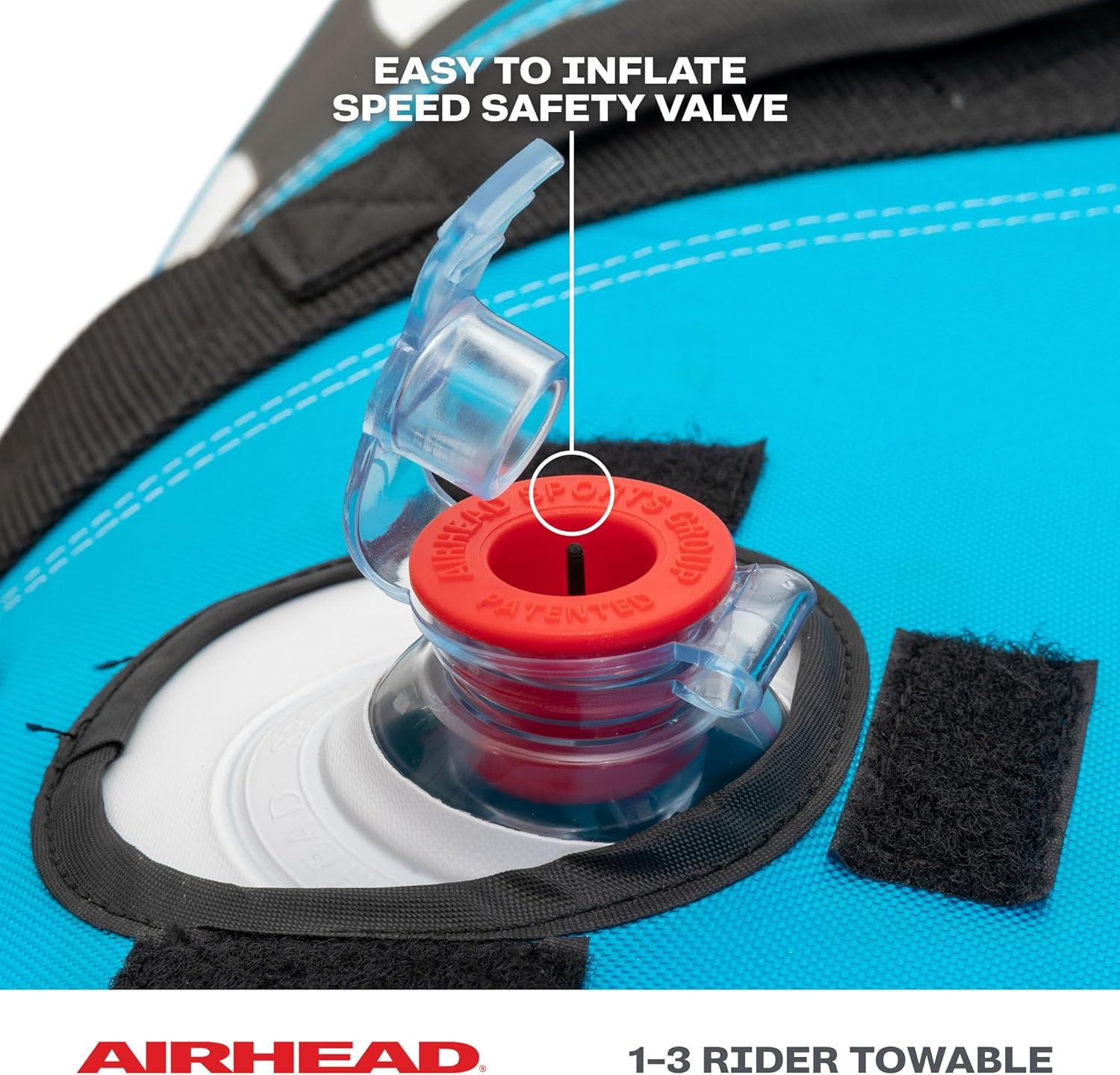 image:imageAirhead Booyah 23 Rider Towable Tube for Boating and Water Sports KwikConnect Tow System Full Nylon Cover Bolster Fins Patented Speed Valve3Rider
