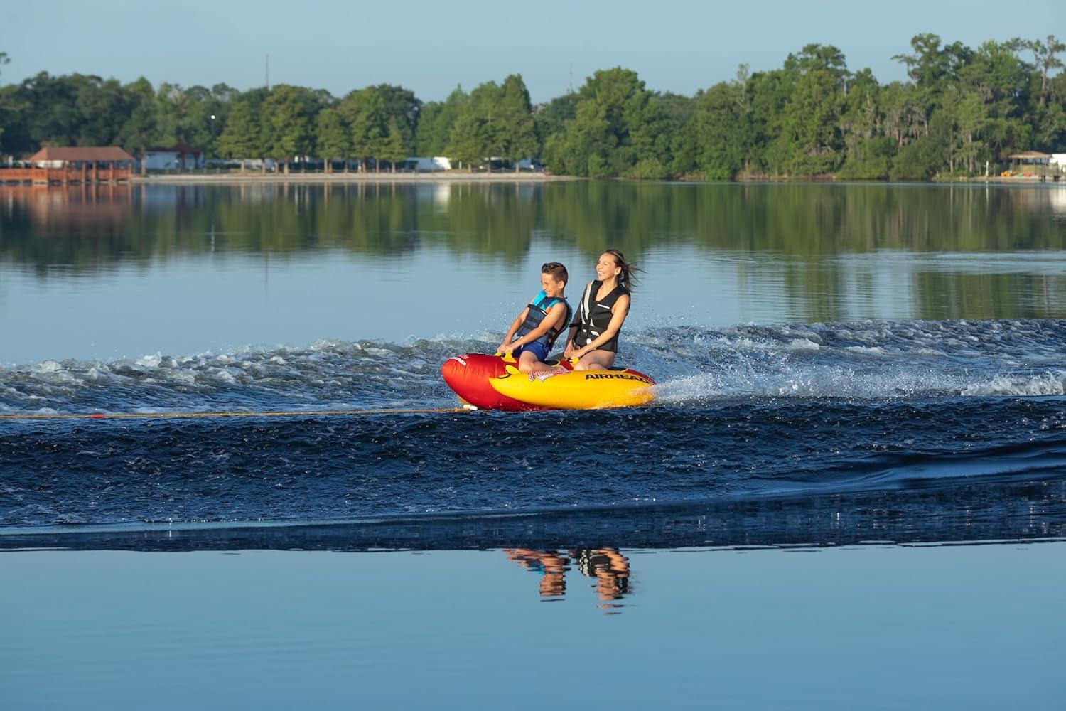 image:imageAirhead Double Dog Towable 12 Rider Tube for Boating and Water Sports DoubleStitched Full Nylon Cover EVA Padding amp Padded Handles for Comfort12 Rider