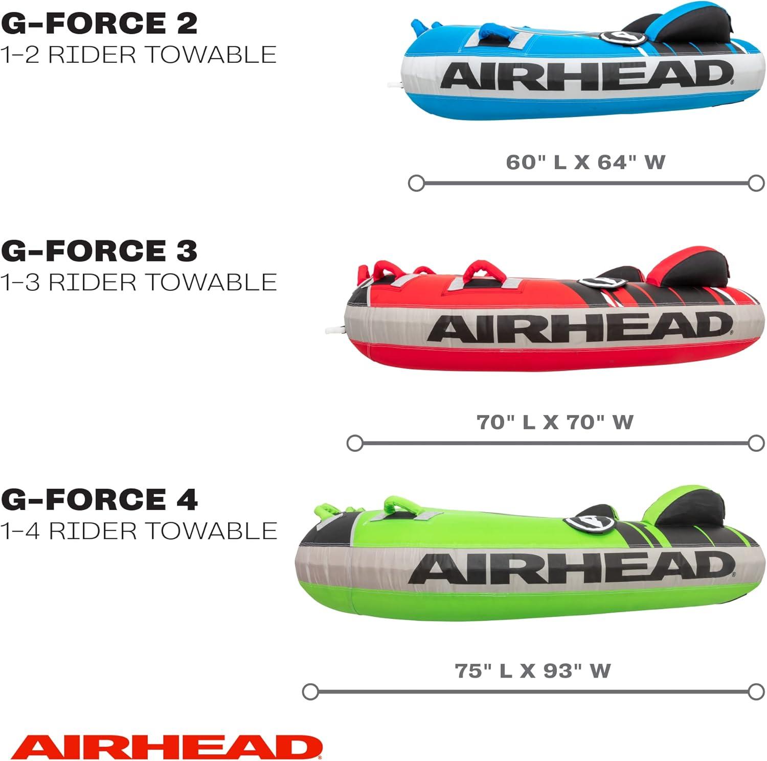 image:imageAirhead GForce Inflatable Towable Tube 24 Rider Models Dual Tow Points Full Nylon Cover KwikConnect Patented Speed Valve Boat Tubes and TowablesGForce 4 Rider