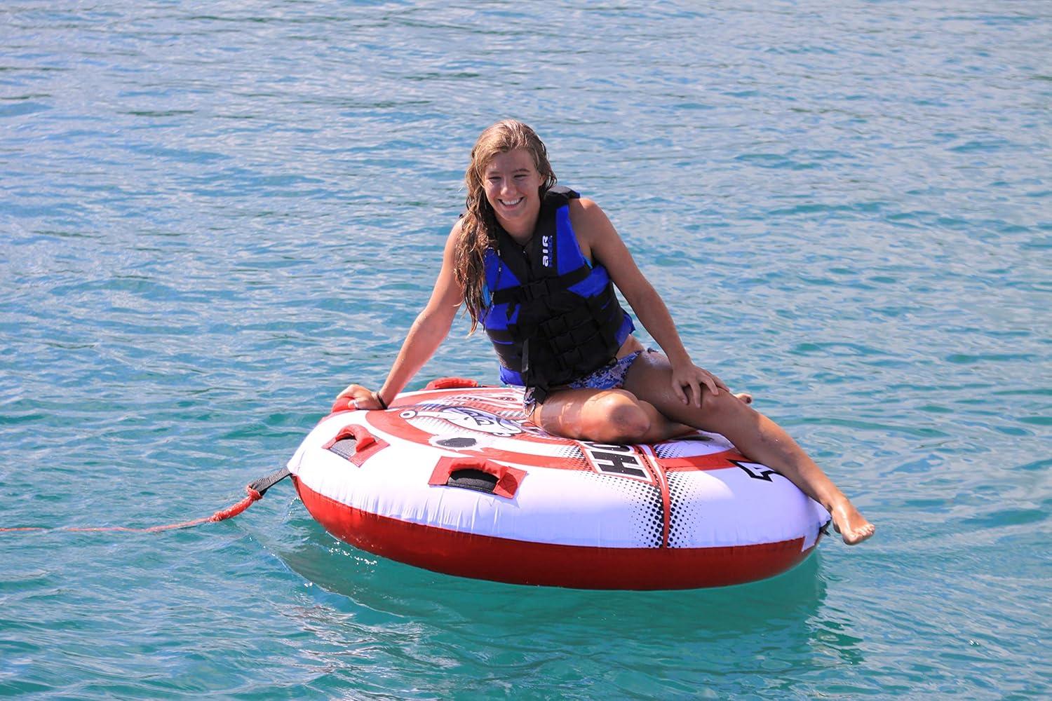 image:imageAirhead Hot Shot Towable 12 Rider Tube for Boating and Water Sports DoubleStitched Full Nylon Cover amp Speed Safety Valve for Easy Inflating amp DeflatingTube