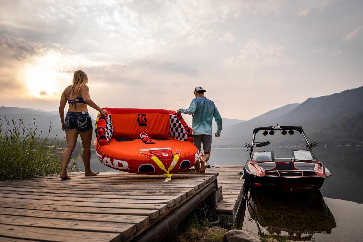 image:imageAirhead Mable Inflatable Towable Tube 14 Rider Models Dual Tow Points Full Nylon Cover EVA Foam Pads Patented Speed Valve Boat Tubes and Towables2 Rider Orange