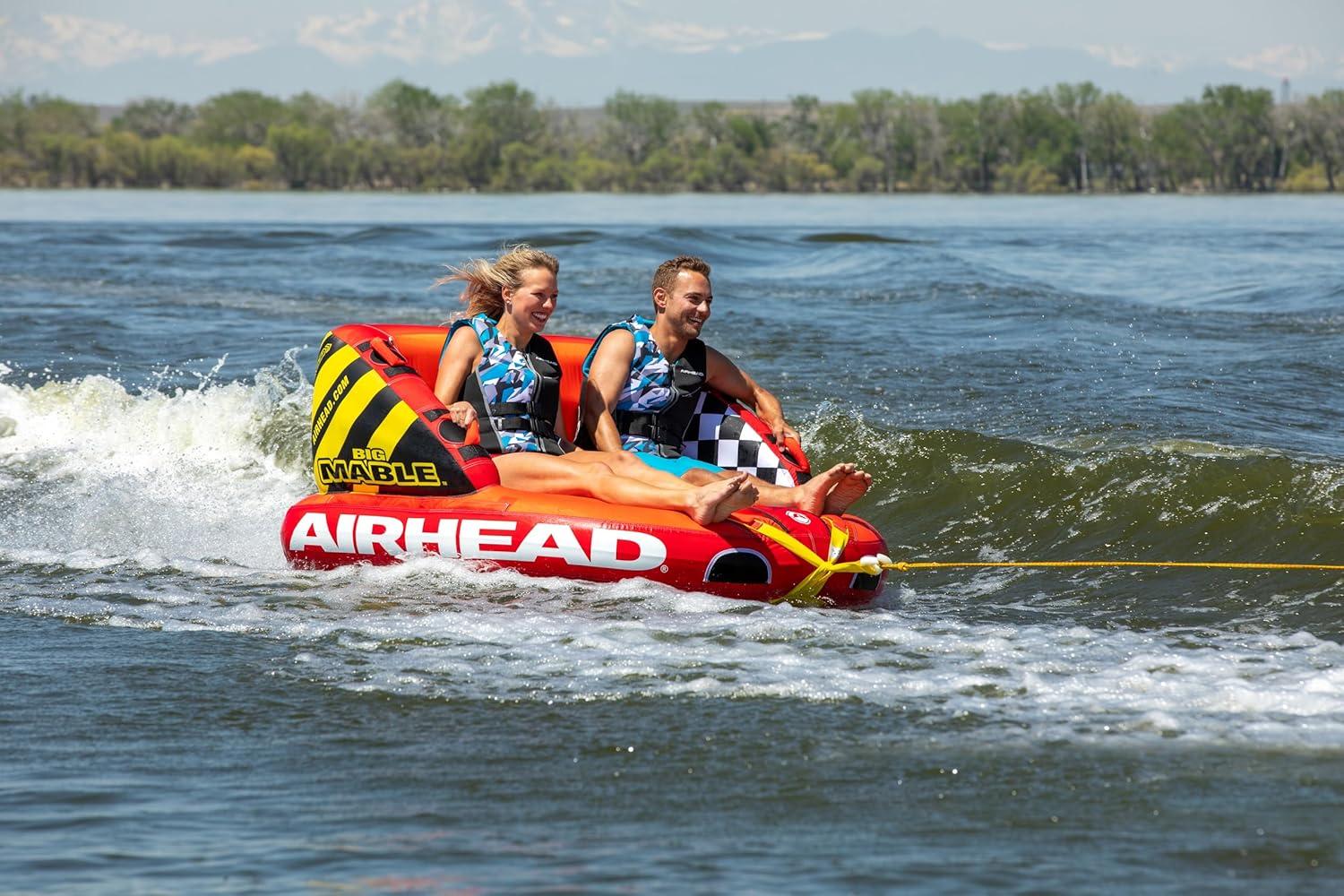 image:imageAirhead Mable Inflatable Towable Tube 14 Rider Models Dual Tow Points Full Nylon Cover EVA Foam Pads Patented Speed Valve Boat Tubes and Towables2 Rider Orange