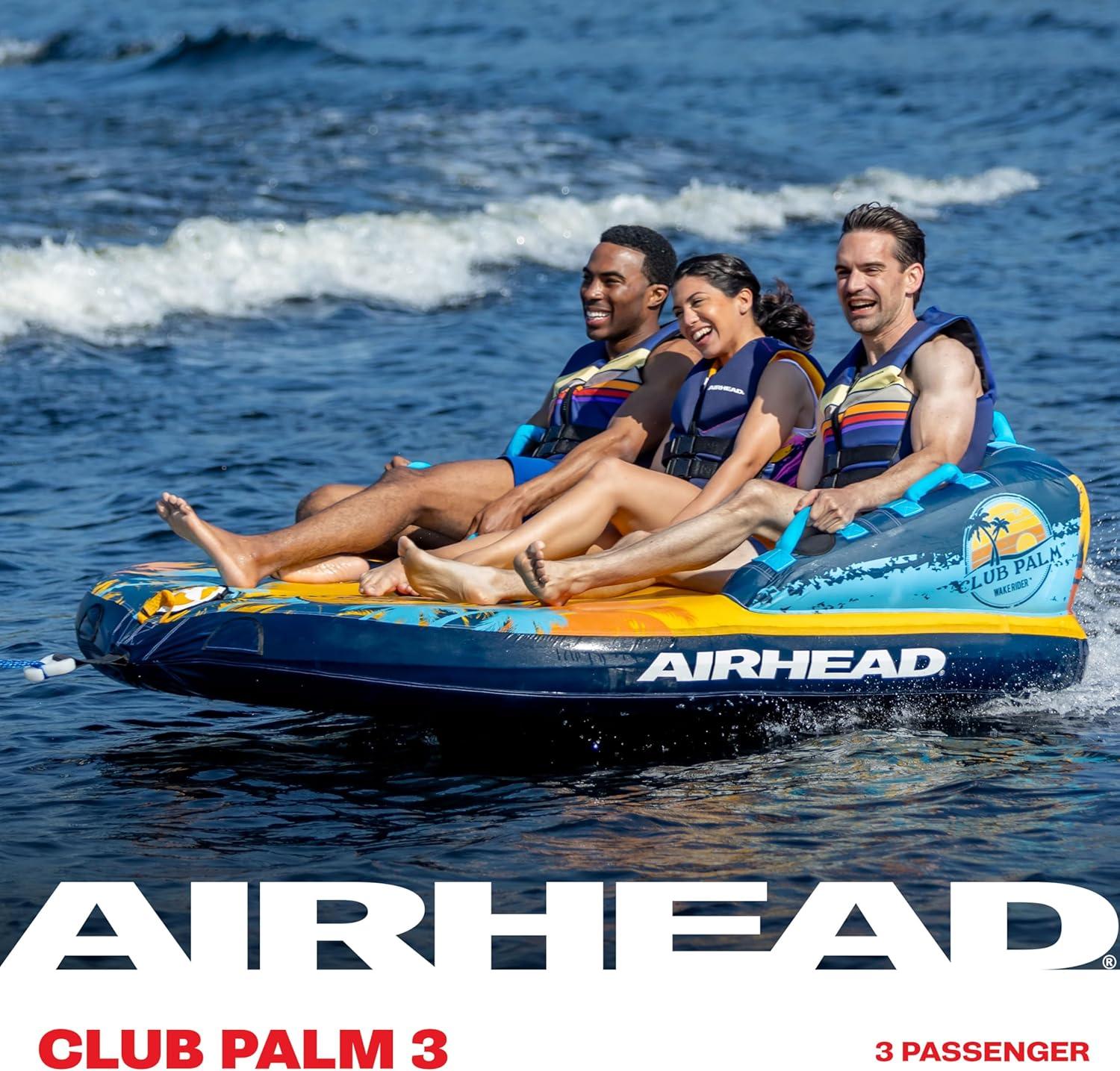 image:imageAirhead Mable Inflatable Towable Tube 14 Rider Models Dual Tow Points Full Nylon Cover EVA Foam Pads Patented Speed Valve Boat Tubes and Towables3 Rider Club Palm