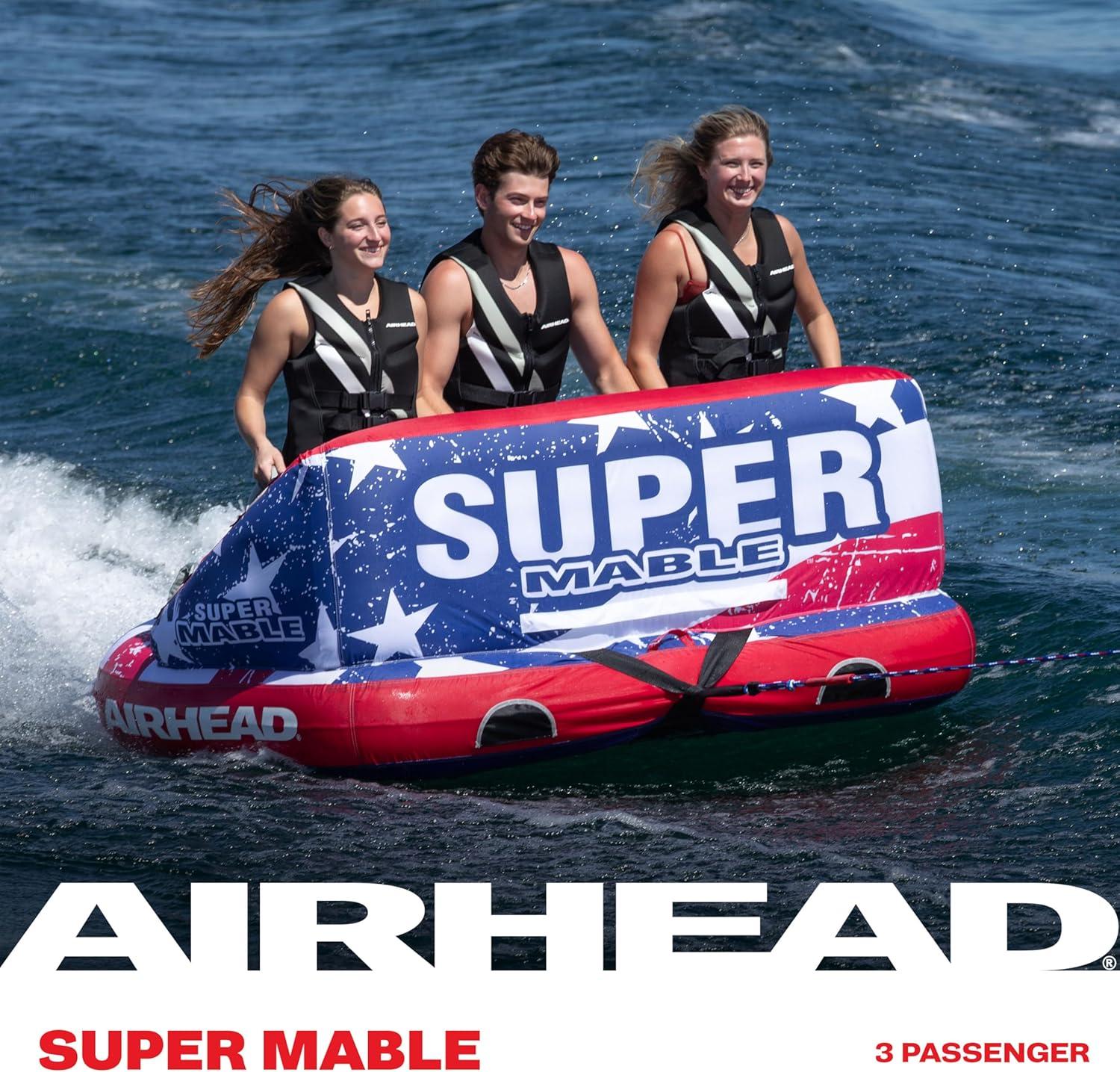 image:imageAirhead Mable Inflatable Towable Tube 14 Rider Models Dual Tow Points Full Nylon Cover EVA Foam Pads Patented Speed Valve Boat Tubes and Towables3 Rider Stars Stripes