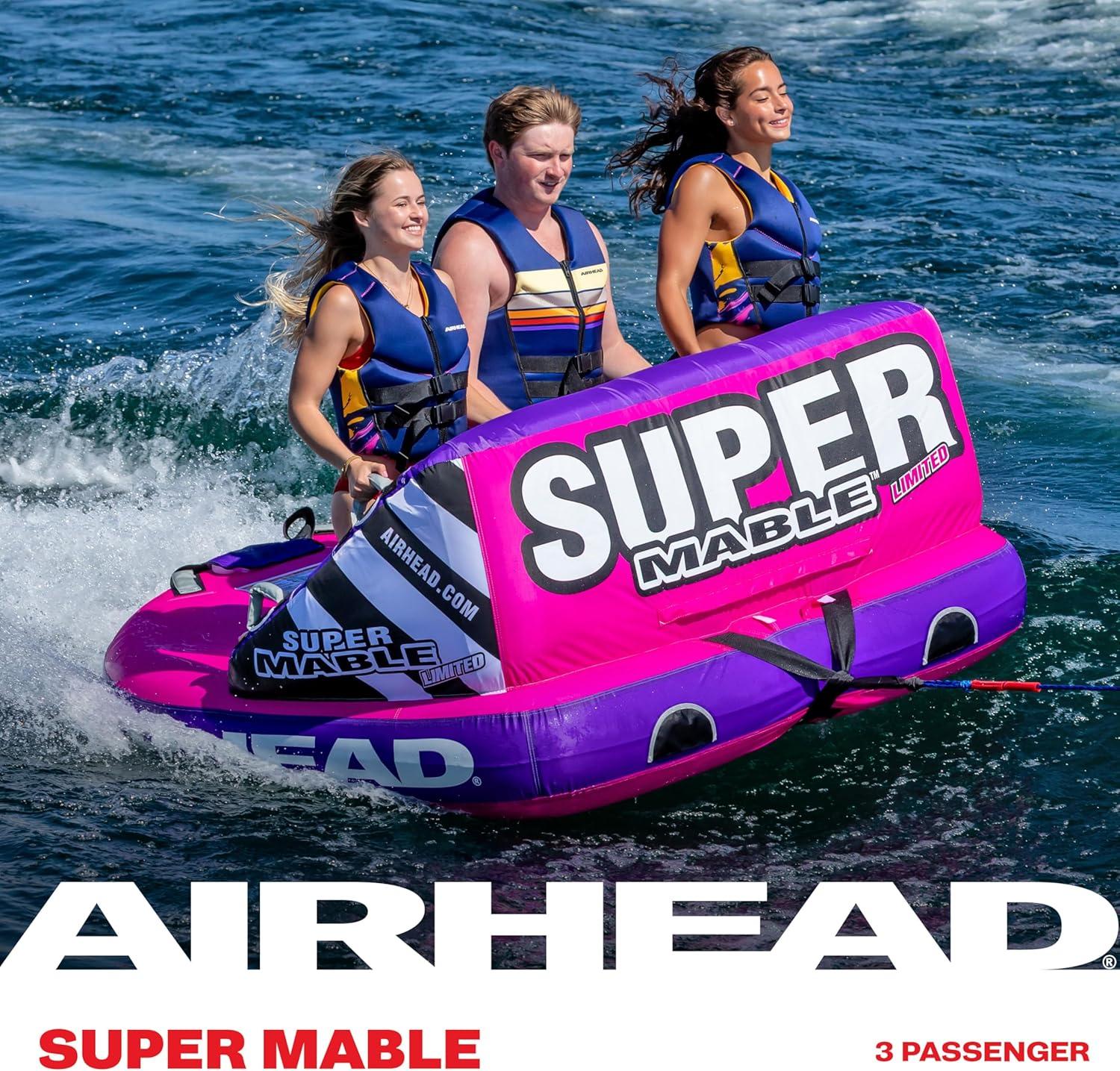 image:imageAirhead Mable Inflatable Towable Tube 14 Rider Models Dual Tow Points Full Nylon Cover EVA Foam Pads Patented Speed Valve Boat Tubes and Towables3 Rider Pink