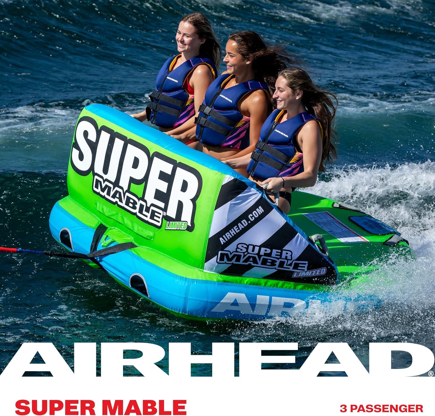 image:imageAirhead Mable Inflatable Towable Tube 14 Rider Models Dual Tow Points Full Nylon Cover EVA Foam Pads Patented Speed Valve Boat Tubes and Towables3 Rider Green