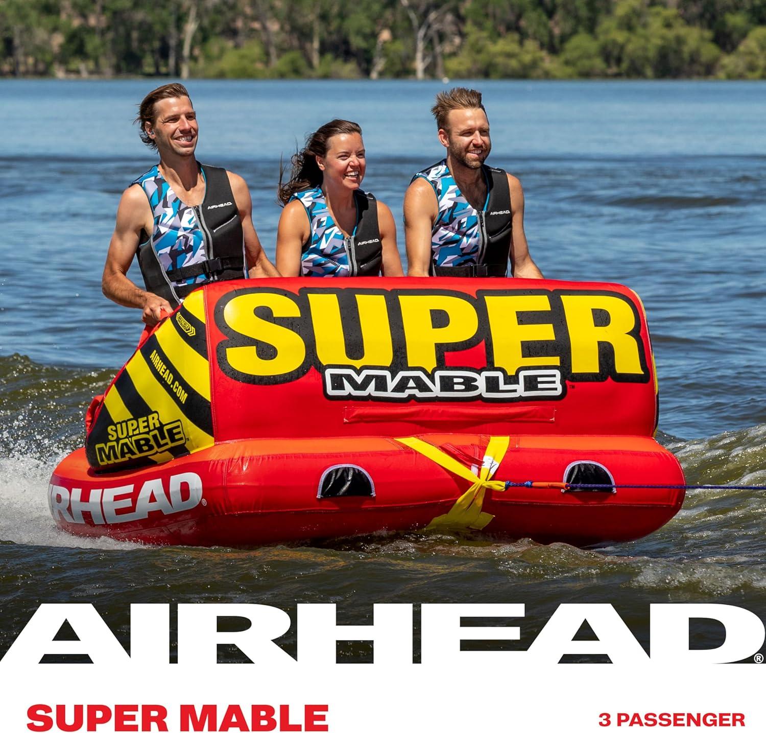 image:imageAirhead Mable Inflatable Towable Tube 14 Rider Models Dual Tow Points Full Nylon Cover EVA Foam Pads Patented Speed Valve Boat Tubes and Towables3 Rider Orange