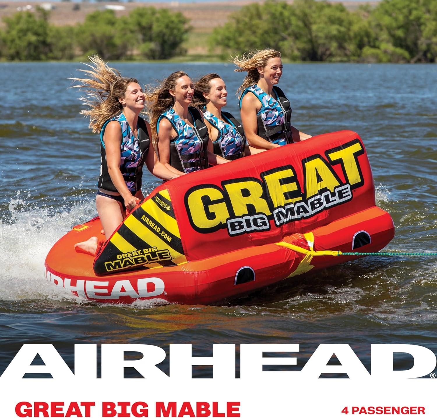 image:imageAirhead Mable Inflatable Towable Tube 14 Rider Models Dual Tow Points Full Nylon Cover EVA Foam Pads Patented Speed Valve Boat Tubes and Towables4 Rider Orange
