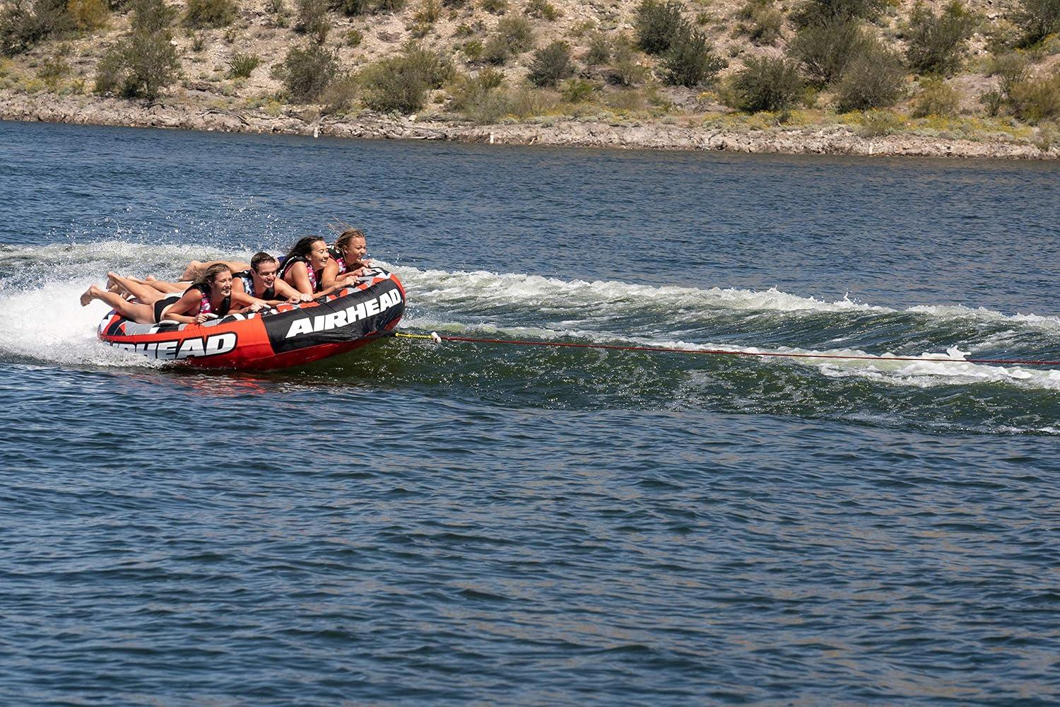 image:imageAirhead Slice Towable 24 Rider Models Tube for Boating and Water Sports Heavy Duty Full Nylon Cover with Zipper EVA Foam Pads and Patented Speed Safety Valve for Easy Inflating amp DeflatingRed 4 Rider
