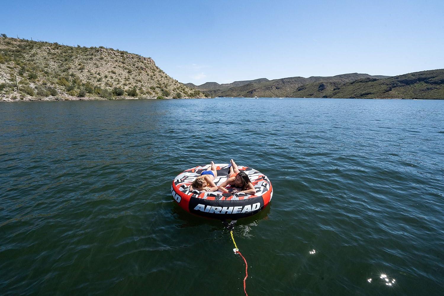 image:imageAirhead Slice Towable 24 Rider Models Tube for Boating and Water Sports Heavy Duty Full Nylon Cover with Zipper EVA Foam Pads and Patented Speed Safety Valve for Easy Inflating amp DeflatingRed 4 Rider