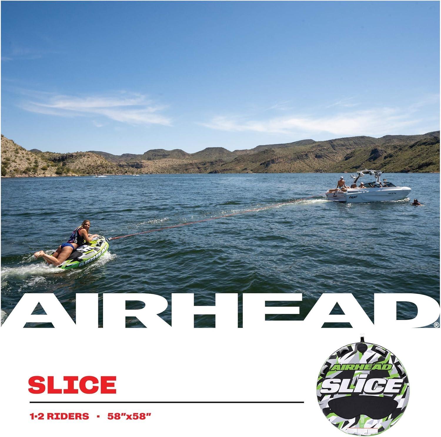 image:imageAirhead Slice Towable 24 Rider Models Tube for Boating and Water Sports Heavy Duty Full Nylon Cover with Zipper EVA Foam Pads and Patented Speed Safety Valve for Easy Inflating amp DeflatingGreen 2 Rider