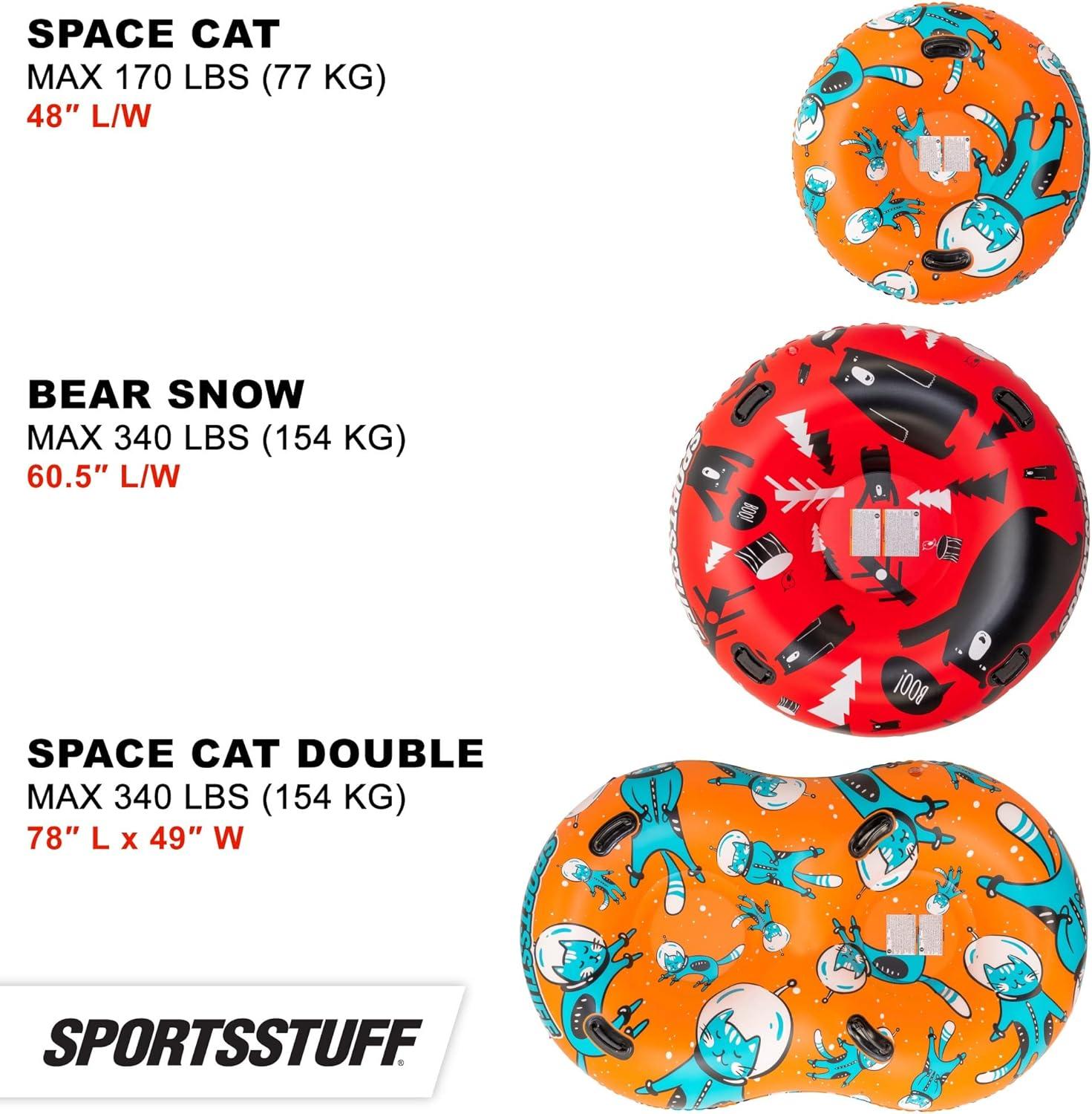 image:imageSportsstuff Inflatable Snow Sled with Handles 48 Single78 Double Snow Sleds for Kids Multiple Sizes amp DesignsSpace Cat Double