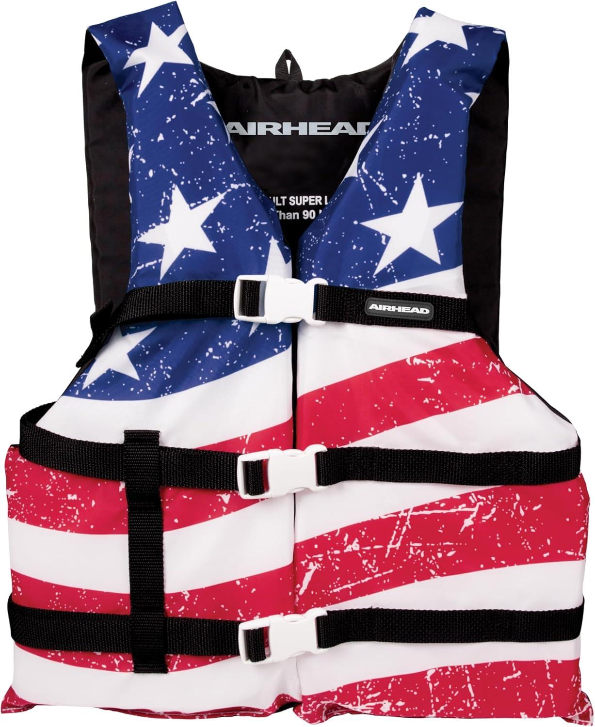 image:imageSportstuff Type III Life Jacket US Coast Guard Approved Open Sides with 3 Body Belts amp Buckles Quick Dry Fabric Secure Fit Comfortable Stars amp StripesJacket