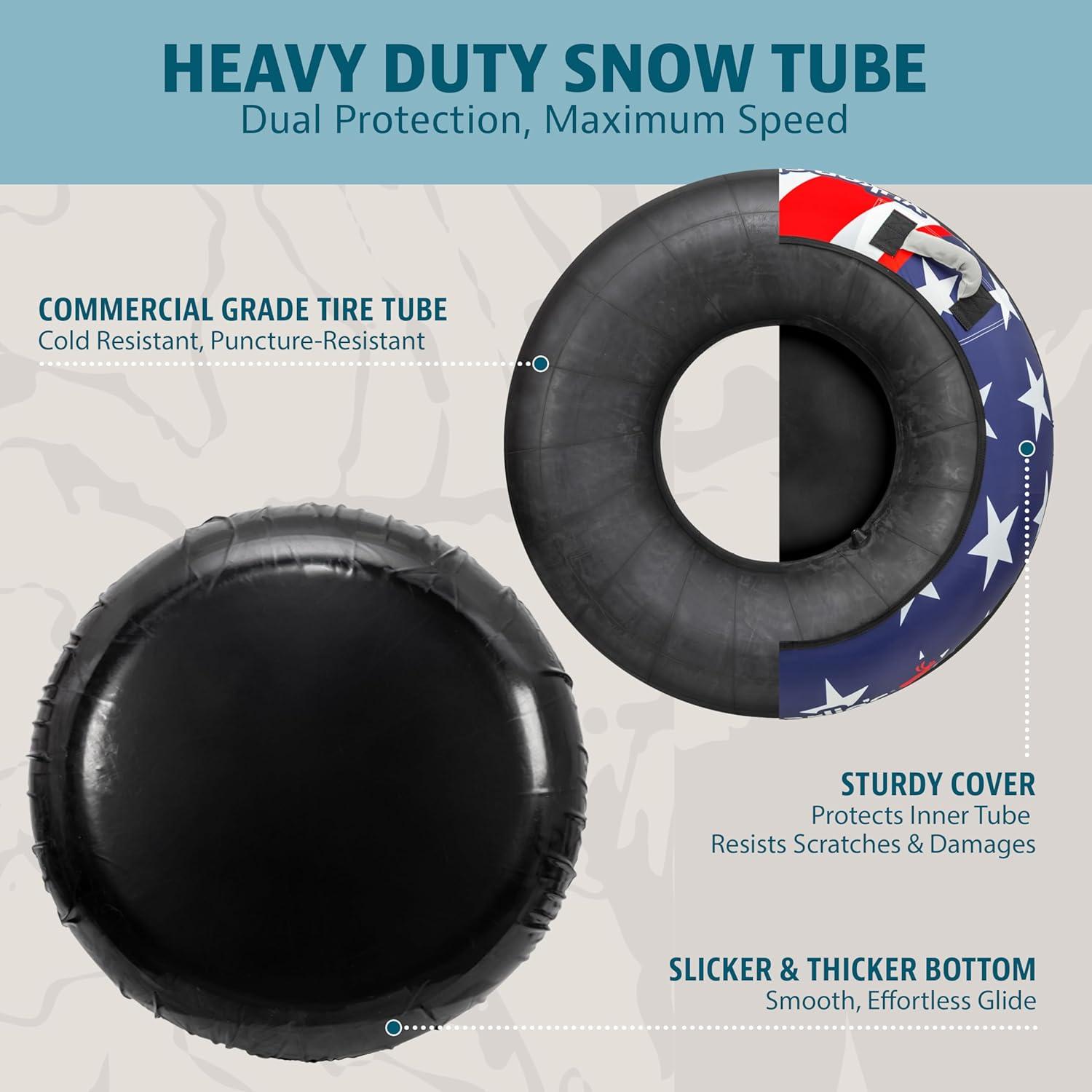 image:imageYukon Charlies Inflatable Snow Tube 46 HeavyDuty Snow Sled with Polyester Cover Slick PVC Bottom and Foam Handles Perfect for Kids Ages 7Stars Stripes