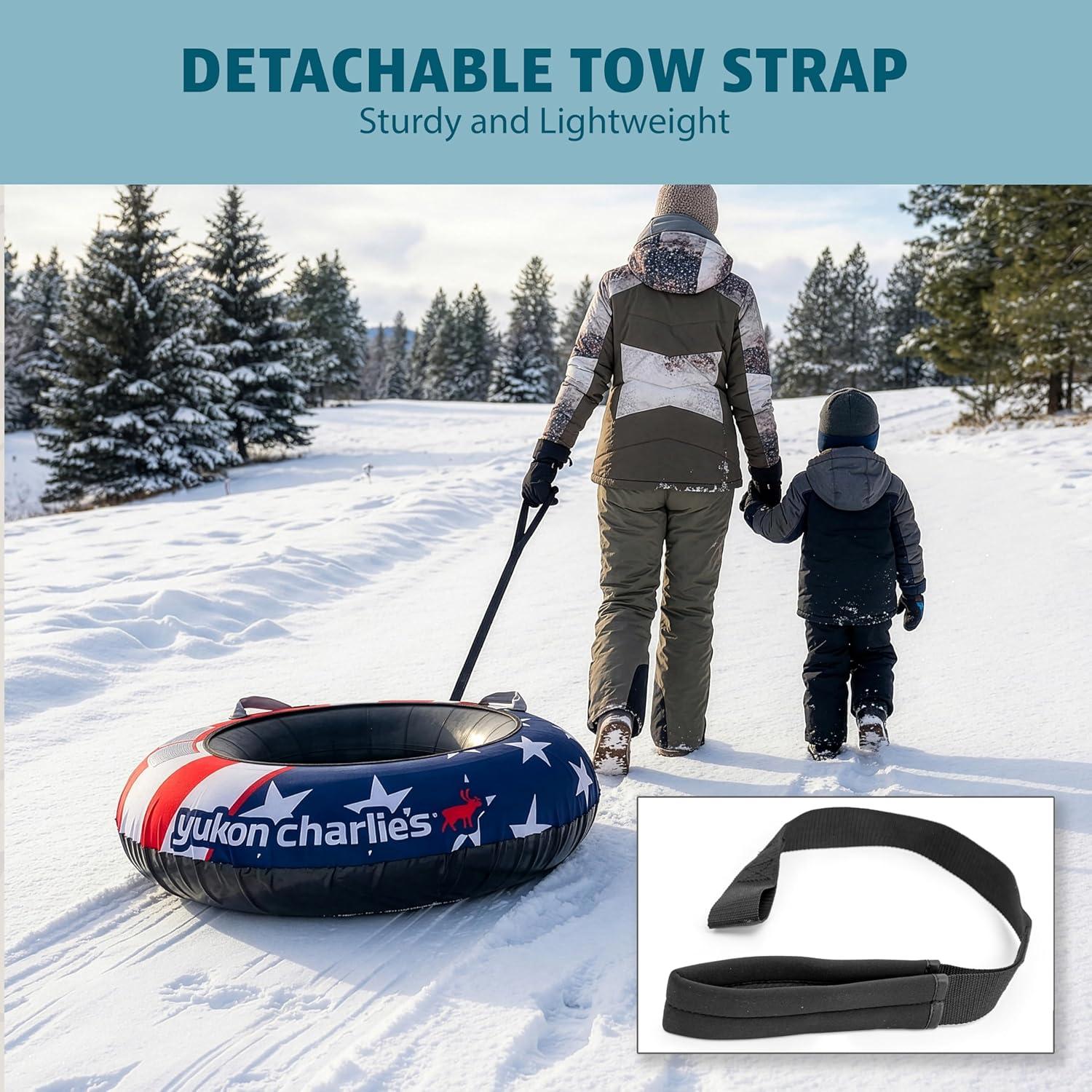 image:imageYukon Charlies Inflatable Snow Tube 46 HeavyDuty Snow Sled with Polyester Cover Slick PVC Bottom and Foam Handles Perfect for Kids Ages 7Stars Stripes