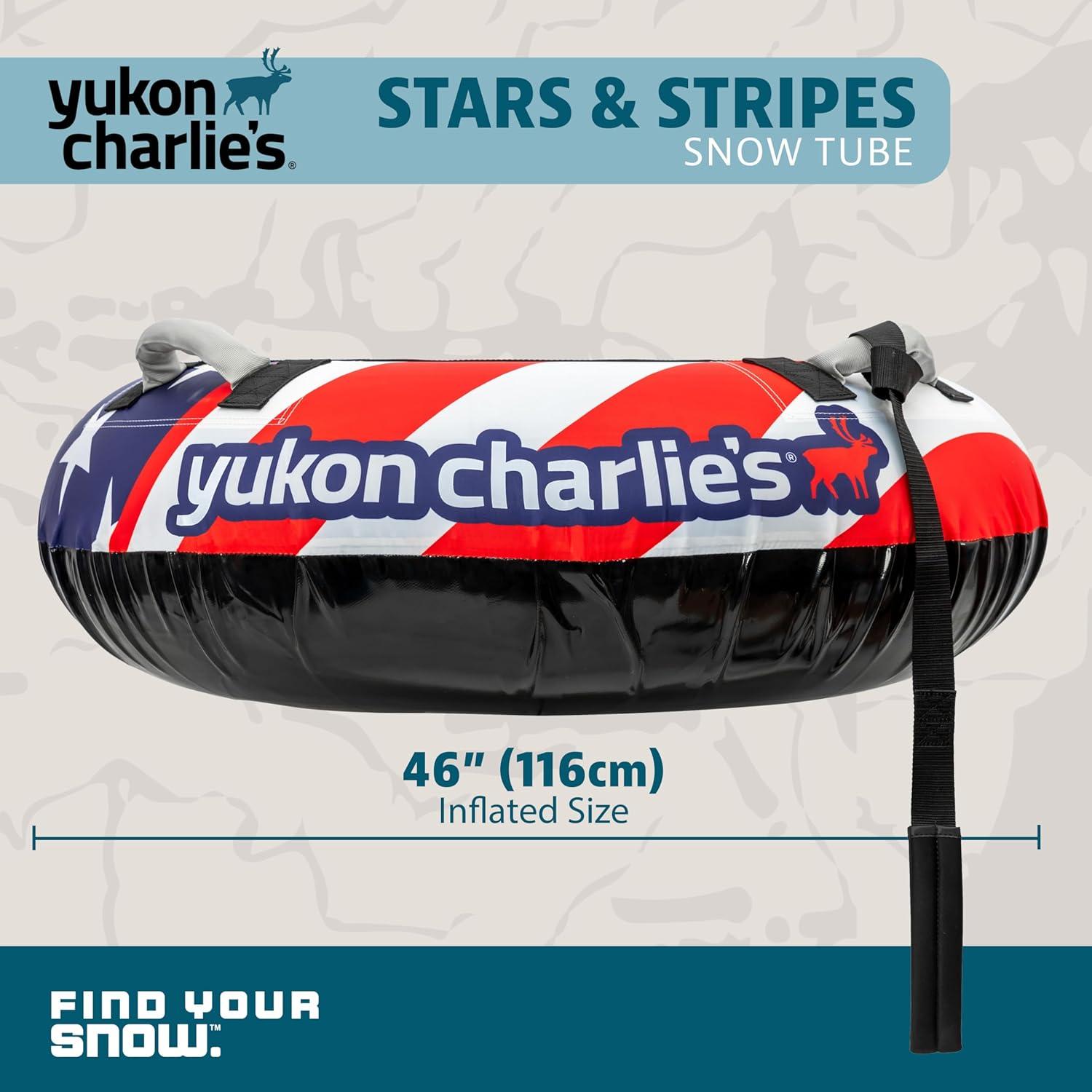 image:imageYukon Charlies Inflatable Snow Tube 46 HeavyDuty Snow Sled with Polyester Cover Slick PVC Bottom and Foam Handles Perfect for Kids Ages 7Stars Stripes