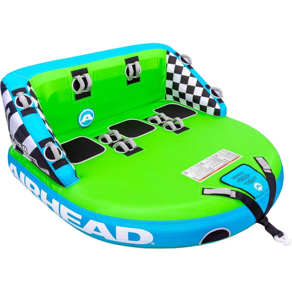 image:imageAirhead Mable Inflatable Towable Tube 14 Rider Models Dual Tow Points Full Nylon Cover EVA Foam Pads Patented Speed Valve Boat Tubes and Towables3 Rider Green