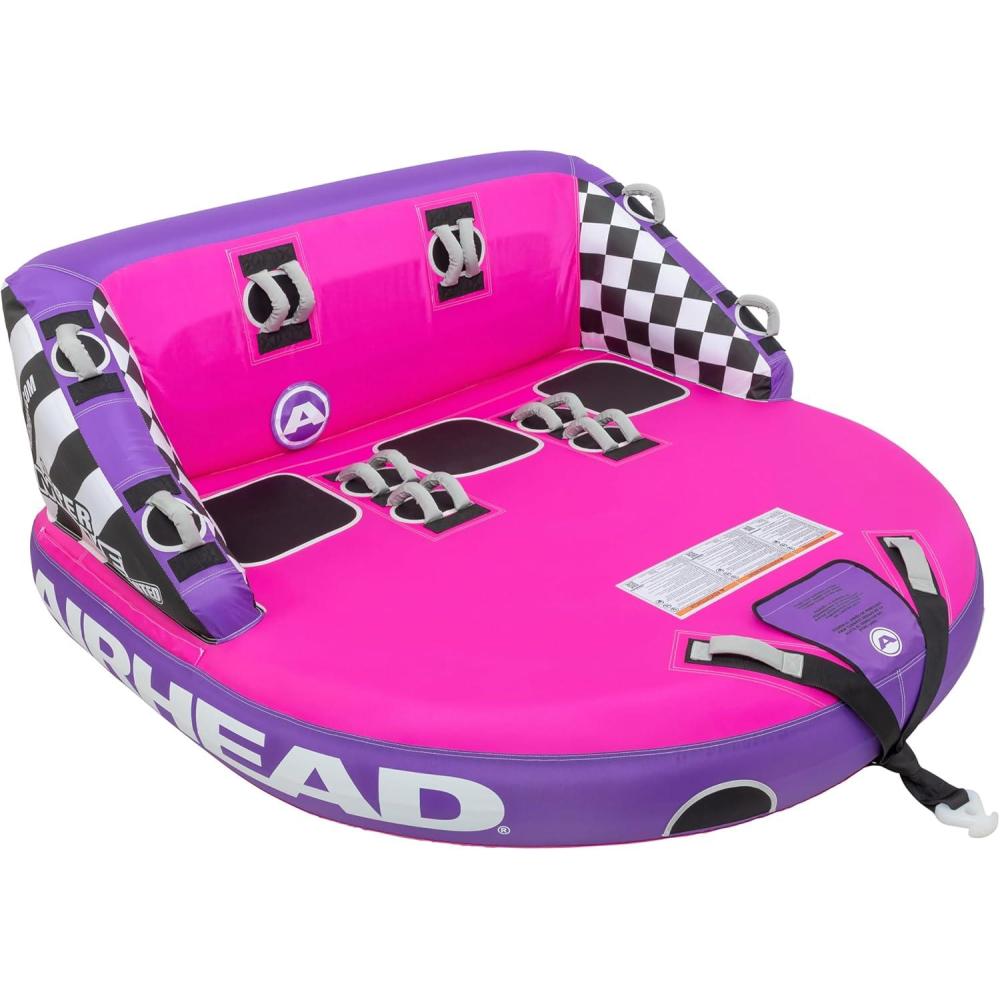 image:imageAirhead Mable Inflatable Towable Tube 14 Rider Models Dual Tow Points Full Nylon Cover EVA Foam Pads Patented Speed Valve Boat Tubes and Towables3 Rider Pink