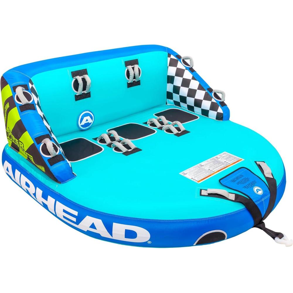 image:imageAirhead Mable Inflatable Towable Tube 14 Rider Models Dual Tow Points Full Nylon Cover EVA Foam Pads Patented Speed Valve Boat Tubes and Towables3 Rider Teal