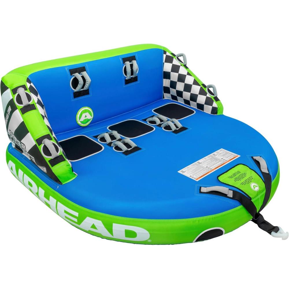 image:imageAirhead Mable Inflatable Towable Tube 14 Rider Models Dual Tow Points Full Nylon Cover EVA Foam Pads Patented Speed Valve Boat Tubes and Towables3 Rider Blue