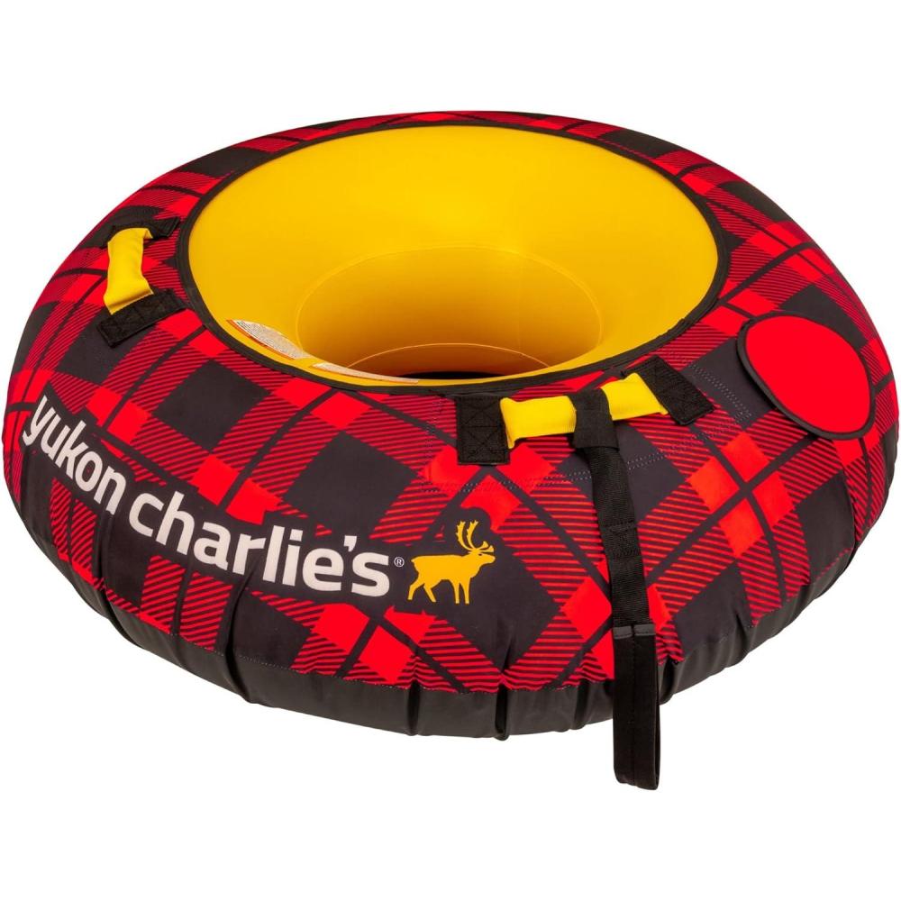 image:imageYukon Charlies Inflatable Snow Tube 46 HeavyDuty Snow Sled with Polyester Cover Slick PVC Bottom and Foam Handles Perfect for Kids Ages 7Red Plaid