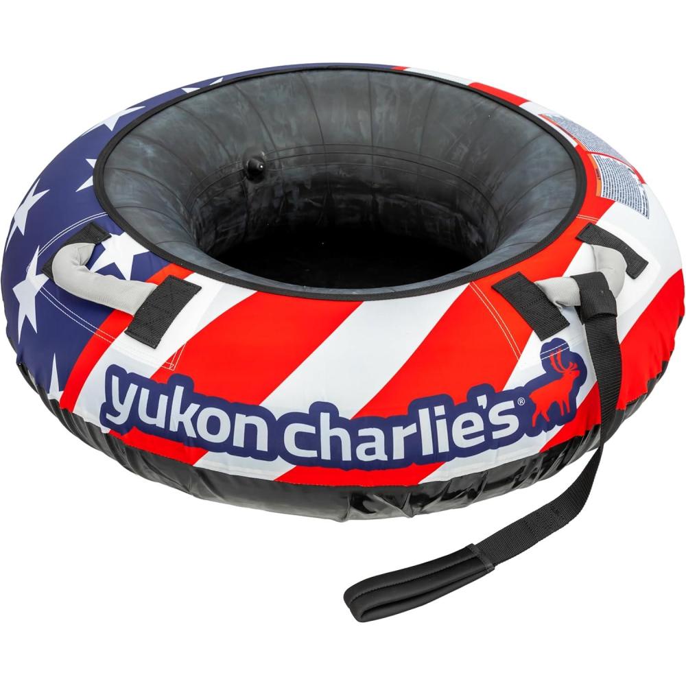 image:imageYukon Charlies Inflatable Snow Tube 46  HeavyDuty Snow Sled with Polyester Cover Slick PVC Bottom and Foam Handles  Perfect for Kids Ages 7Stars  Stripes