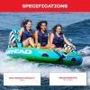 Airhead Mable Inflatable Towable Tube, 1-4 Rider Models, Dual Tow Points, Full Nylon Cover, EVA Foam Pads, Patented Speed Valve, Boat Tubes and Towables(3 Rider Green)