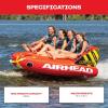 Airhead Mable Inflatable Towable Tube, 1-4 Rider Models, Dual Tow Points, Full Nylon Cover, EVA Foam Pads, Patented Speed Valve, Boat Tubes and Towables(4 Rider Orange)