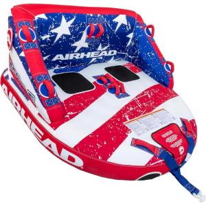 Airhead Mable Inflatable Towable Tube, 1-4 Rider Models, Dual Tow Points, Full Nylon Cover, EVA Foam Pads, Patented Speed Valve, Boat Tubes and Towables(2 Rider Stars & Stripes)