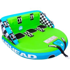 Airhead Mable Inflatable Towable Tube, 1-4 Rider Models, Dual Tow Points, Full Nylon Cover, EVA Foam Pads, Patented Speed Valve, Boat Tubes and Towables(3 Rider Green)