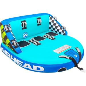 Airhead Mable Inflatable Towable Tube, 1-4 Rider Models, Dual Tow Points, Full Nylon Cover, EVA Foam Pads, Patented Speed Valve, Boat Tubes and Towables(3 Rider Teal)
