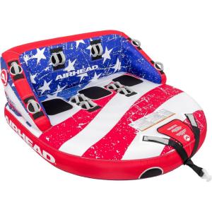 Airhead Mable Inflatable Towable Tube, 1-4 Rider Models, Dual Tow Points, Full Nylon Cover, EVA Foam Pads, Patented Speed Valve, Boat Tubes and Towables(3 Rider Stars & Stripes)