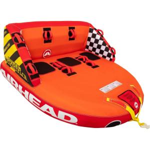 Airhead Mable Inflatable Towable Tube, 1-4 Rider Models, Dual Tow Points, Full Nylon Cover, EVA Foam Pads, Patented Speed Valve, Boat Tubes and Towables(3 Rider Orange)