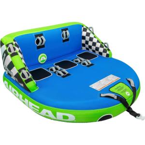 Airhead Mable Inflatable Towable Tube, 1-4 Rider Models, Dual Tow Points, Full Nylon Cover, EVA Foam Pads, Patented Speed Valve, Boat Tubes and Towables(3 Rider Blue)
