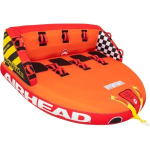 Airhead Mable Inflatable Towable Tube, 1-4 Rider Models, Dual Tow Points, Full Nylon Cover, EVA Foam Pads, Patented Speed Valve, Boat Tubes and Towables(4 Rider Orange)