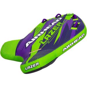 Airhead Slice Towable 2-4 Rider Models, Tube for Boating and Water Sports, Heavy Duty Full Nylon Cover with Zipper, EVA Foam Pads, and Patented Speed Safety Valve for Easy Inflating & Deflating(Lazer)