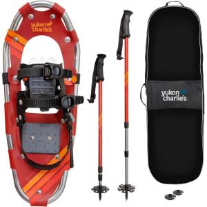 Yukon Charlie’s Champion Snowshoe Kit, Includes Snowshoes, Trekking Poles and Travel Bag, Snowshoeing Kits for Men & Women, Multiple Sizes & Models(Red)