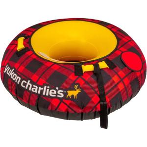 Yukon Charlie’s Inflatable Snow Tube 46” – Heavy-Duty Snow Sled with Polyester Cover, Slick PVC Bottom, and Foam Handles – Perfect for Kids Ages 7+(Red Plaid)
