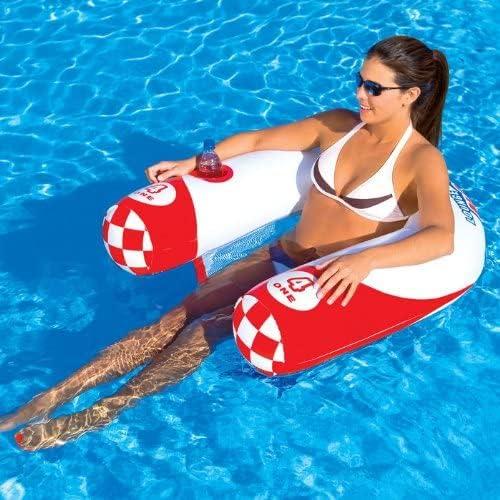 image:imageSportsstuff Noodler 1 Inflatable Floating Lounge Chair with Cup Holder Red and White1 Person Pack of 4