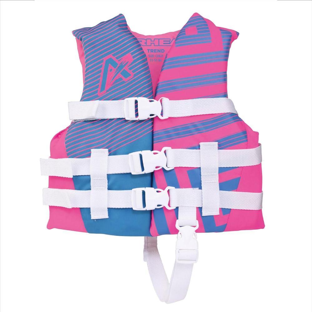 image:imageAirhead Childrens Trend Life Vest USCG Approved Life Jacket 2225 in Chest Size 3355 lbs Ideal for Boating Watersports Swimming Wakeboard amp MoreHot Pink and Sky Blue